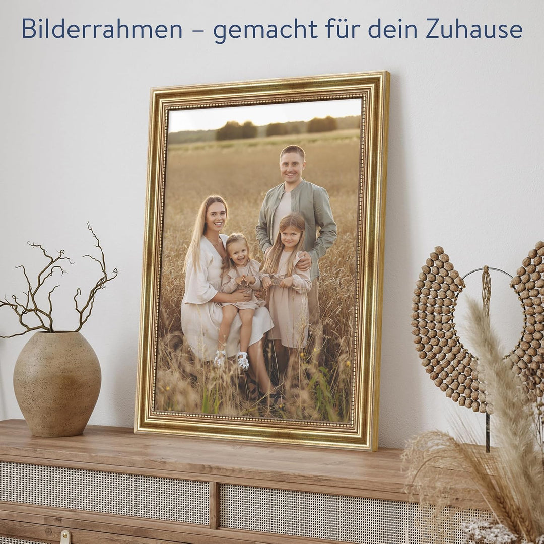 WANDStyle Bilderrahmen Antik 30x45cm I Farbe: Gold I Holzbilderrahmen I Fotorahmen I Goldener Barock