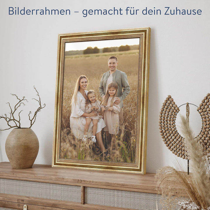 WANDStyle Bilderrahmen Antik 30x45cm I Farbe: Gold I Holzbilderrahmen I Fotorahmen I Goldener Barock