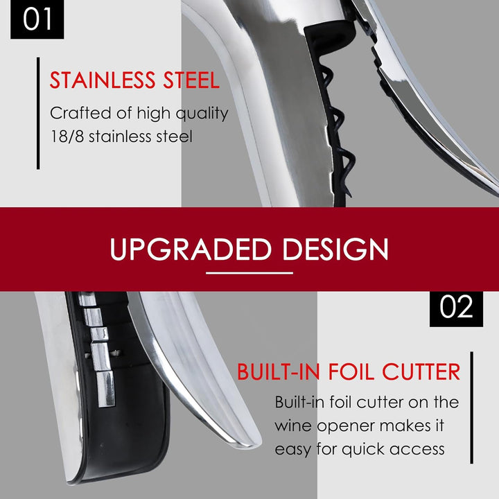 KAYCROWN Weinflaschenöffner aus Edelstahl, vertikaler Hebel-Korkenzieher mit integriertem Folienschn