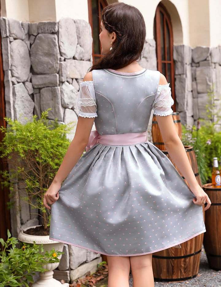 Clearlove Dirndl Damen Midi Trachtenkleid 3 Teilig inkl. Dirndl Kleid Dirndlschürze Dirndlbluse für