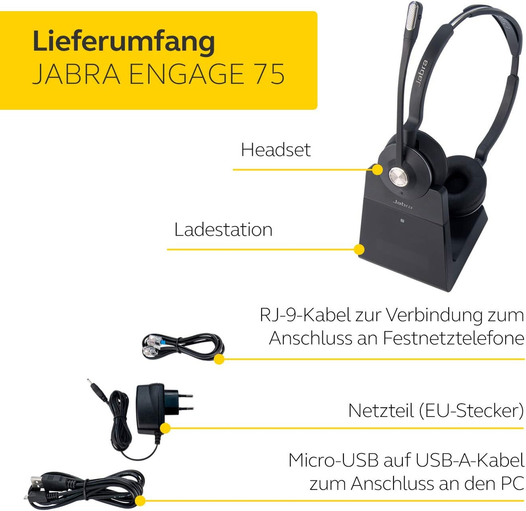 Jabra Engage 75 On-Ear Dect Stereo Kopfhörer - Skype for Business zertifiziert, mit Noise-Cancelling