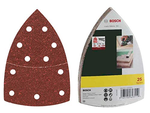 BOSCH Schleifblätter (25 Blatt), gemischte Körnung (G40, G80, G120, G180), passend für: PSM 80A, 100