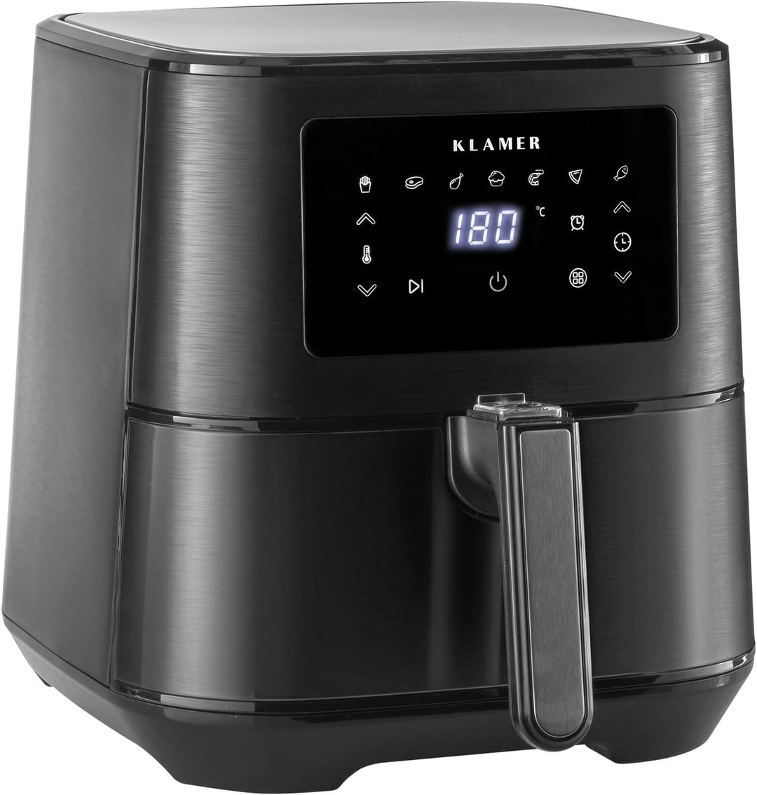 KLAMER Heissluftfritteuse 5,5l XXL, ölfreie Friteuse, 1700W Airfryer mit LED-Touchscreen, digitalem