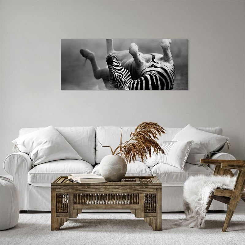 Panorama Bilder auf Leinwand 100x40cm Leinwandbild Zebra Streifen Tier wild Gross Wanddeko Bild Schl