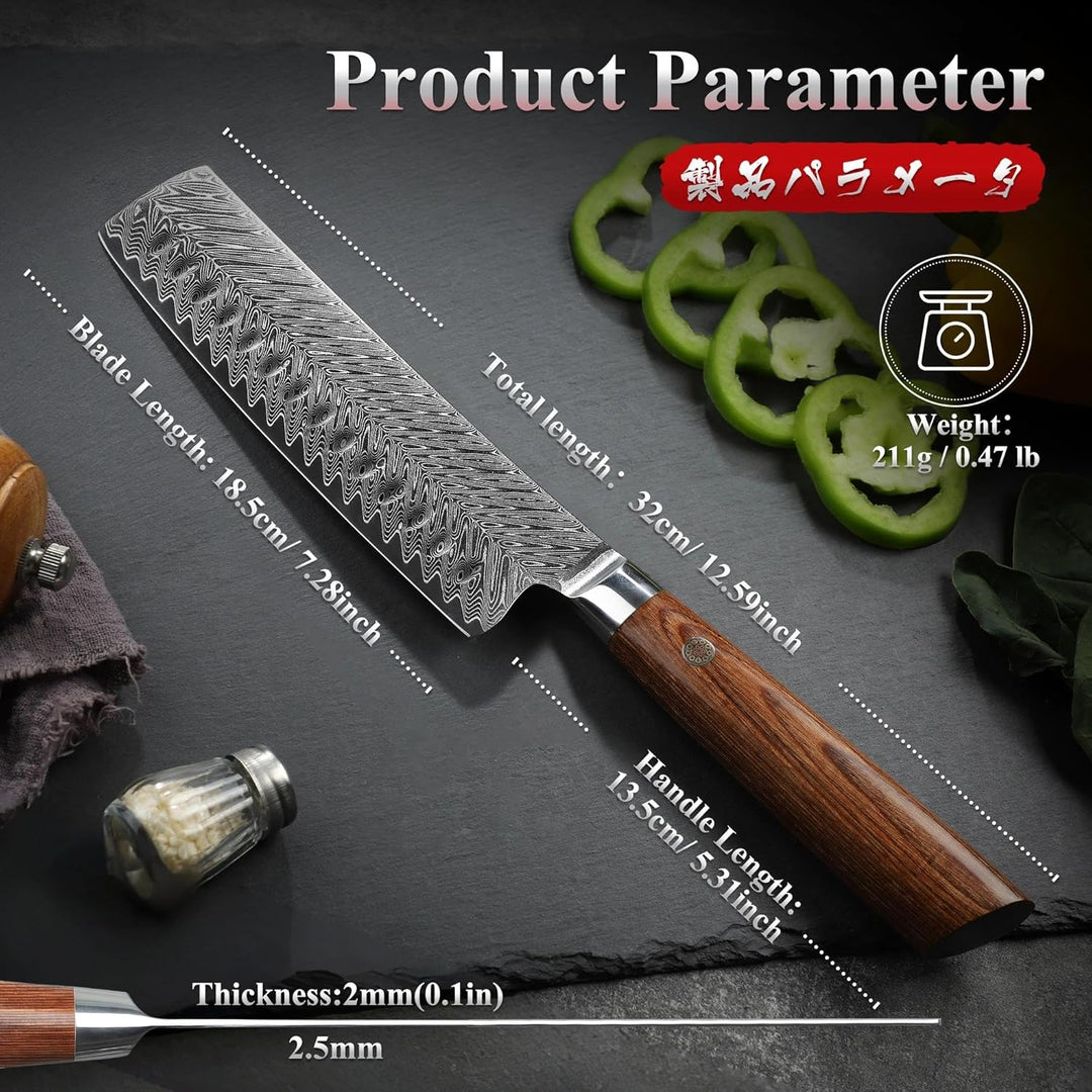 Dragon Creek Nakiri Messer 18,5cm Damaststahl | Gemüsemesser mit ergonomischem Griff, geeignet für G