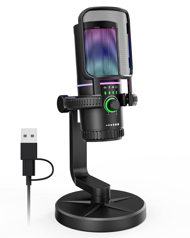 SINWE Gaming Mikrofon mit Geräuschunterdrückung & Verstärkungsregelung - USB PC Mikrofon für Streami