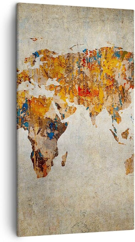 Bilder auf Leinwand Welt Karte Kontinente Geographie Leinwandbild mit Rahmen 45x80cm Wandbilder Deko