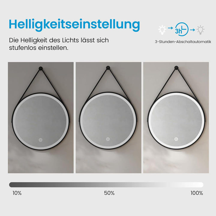 Heilmetz Badspiegel Rund 60 cm Badspiegel Rund Beleuchtet Badezimmerspiegel Kaltweiss mit Touchschal