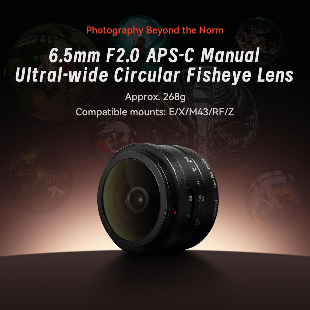 AstrHori 6.5mm F2.0 APS-C Fisheye Objektiv für Fuji X, Manueller Fokus 192° Ultraweitwinkel Objektiv