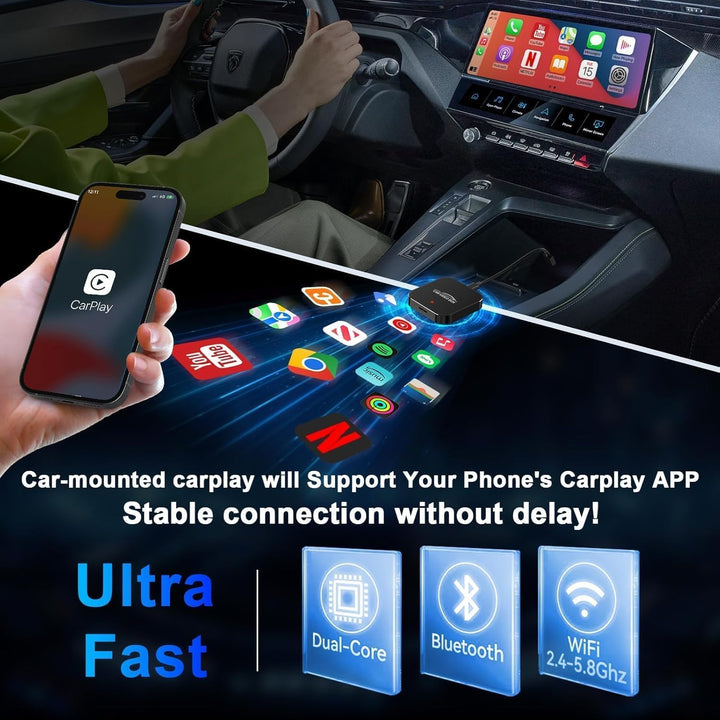 2026 Wireless CarPlay & Android Car Adapter Supports Netflix/YouTube/TF - Plug & Play, Magic Video B