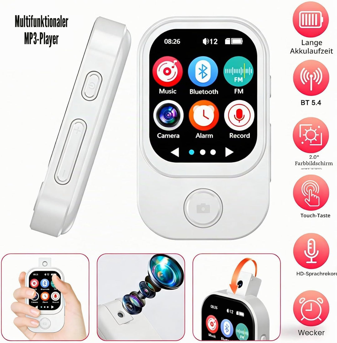 64GB MP3 Player Bluetooth 5.4 mit Kamera 2.01 Zoll Touchscreen MP3-Player mit HiFi Lautsprecher, MP4