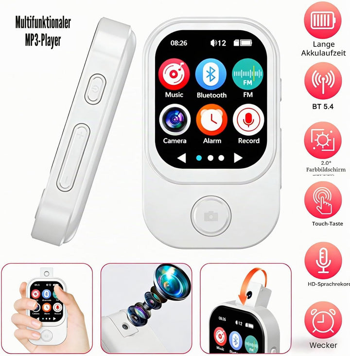 64GB MP3 Player Bluetooth 5.4 mit Kamera 2.01 Zoll Touchscreen MP3-Player mit HiFi Lautsprecher, MP4