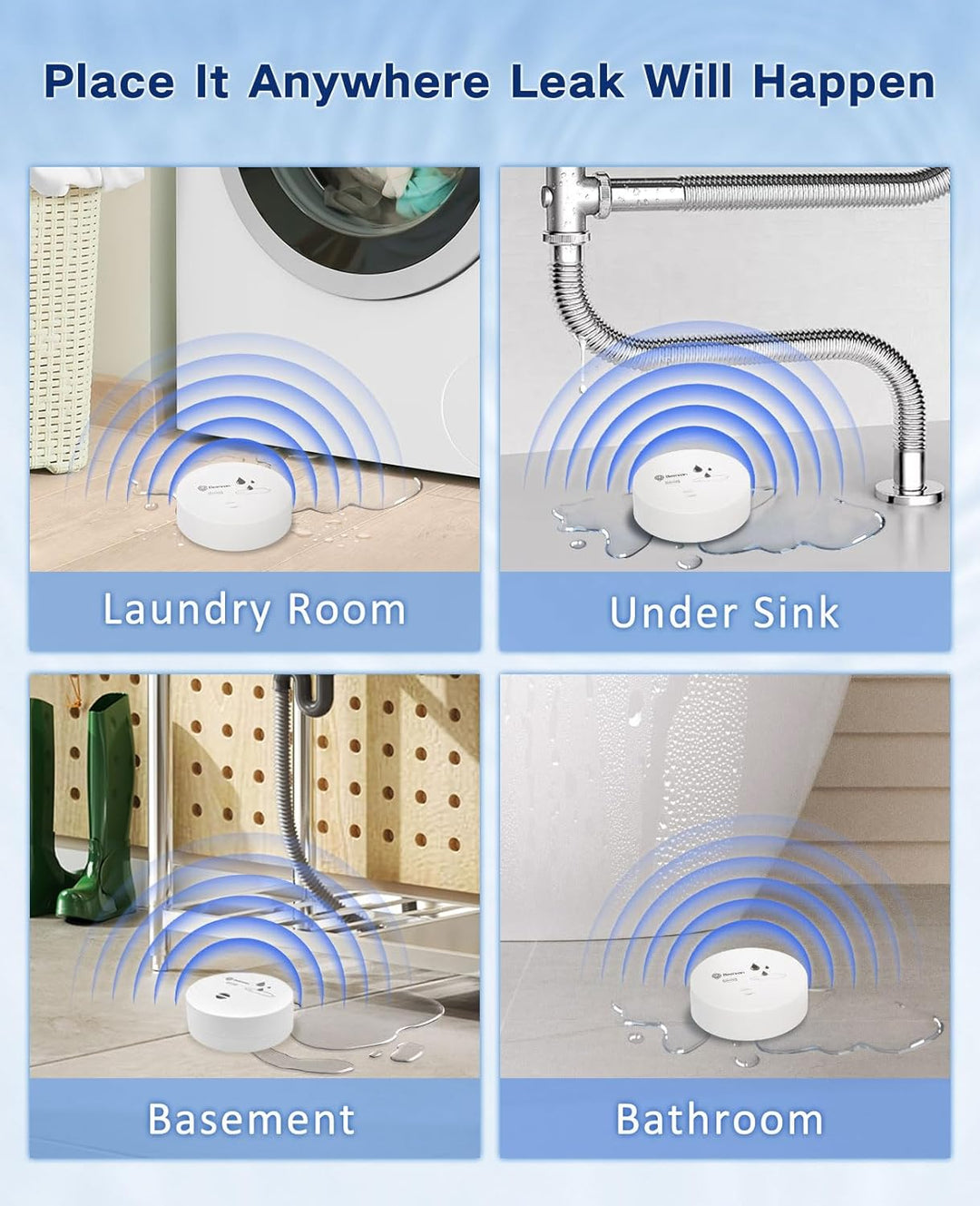 Geevon Wassermelder Wasseralarm2 Stück, 100dB Wasserwarner, Wassersensor Alarm, Batteriebetrieben fü