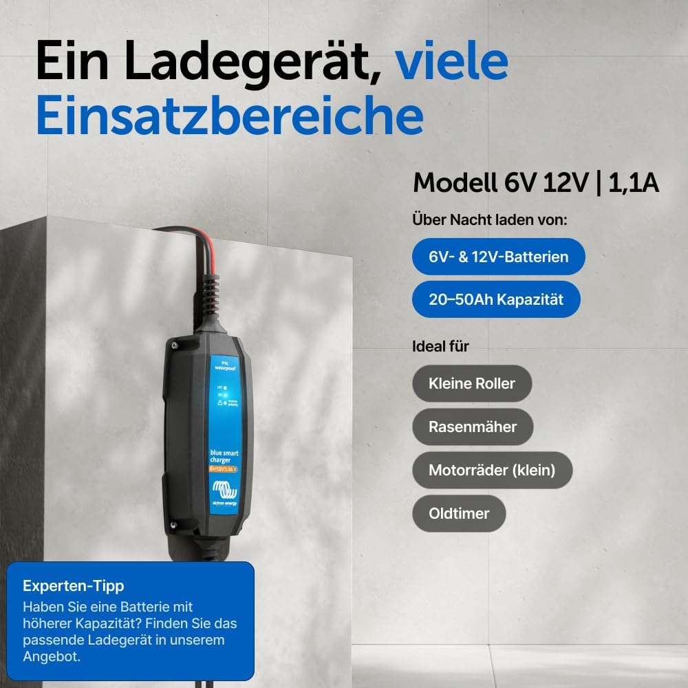 Victron Energy Blue Smart IP65 6/12-Volt 1.1 Amp 230V, Batterie Ladegerät, Bluetooth (CEE 7/16)