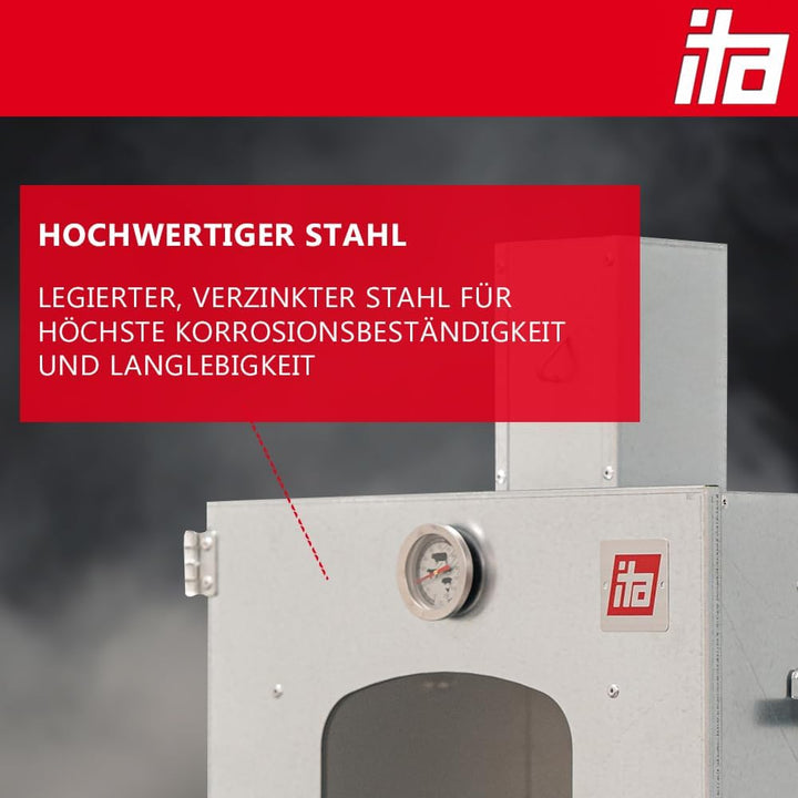 ITA Räucherofen 7012 - Smoker Set mit Heizelement, Tisch & Räucherspänen - Räucherschrank mit 3 Etag
