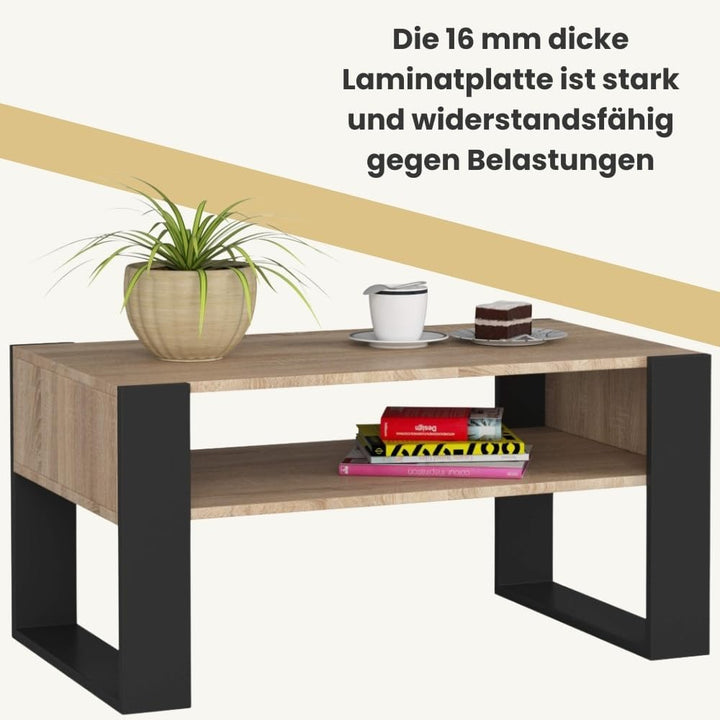 AKORD Couchtisch Holz DOMI mit einem Regal | 92x45x53cm | Für Wohnzimmer | Schlafzimmer Schrank | Mi