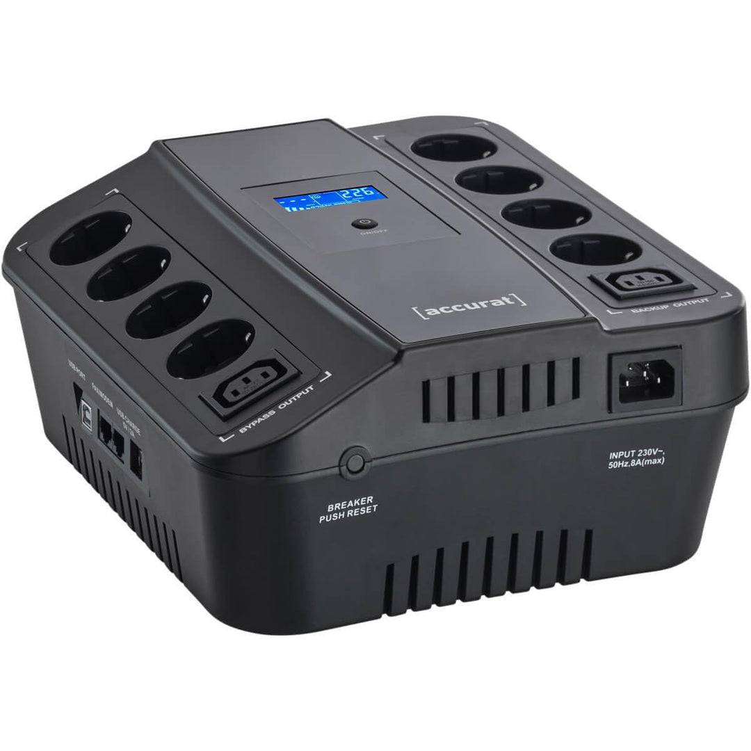 Accurat UPS Unterbrechungsfrei Stromversorgung Flux850-850VA/510W, AVR, LCD, AC, 2 Schuko-Steckdose,