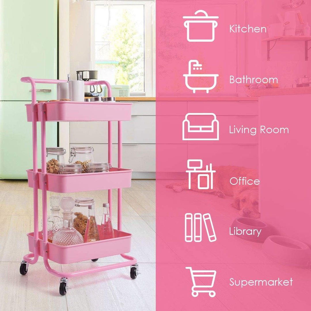 GOPLUS 3-stöckiger Servierwagen mit Rollen, Küchenwagen Metall, Rollwagen für Badezimmer, Küche, Kin