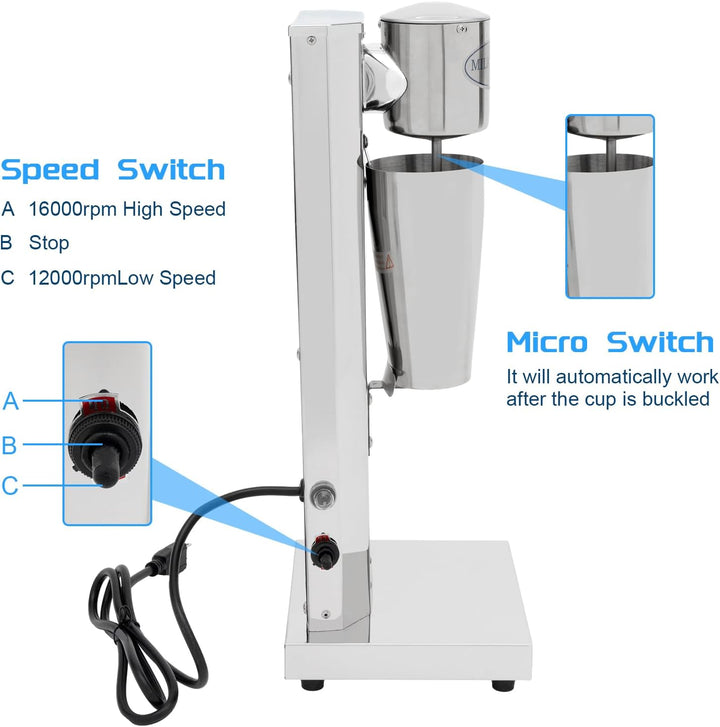 Edelstahl-Milchshaker - Getränkemixer - elektrischer Standmixer - Shaker - 650 ml Becher - 180 W, fü