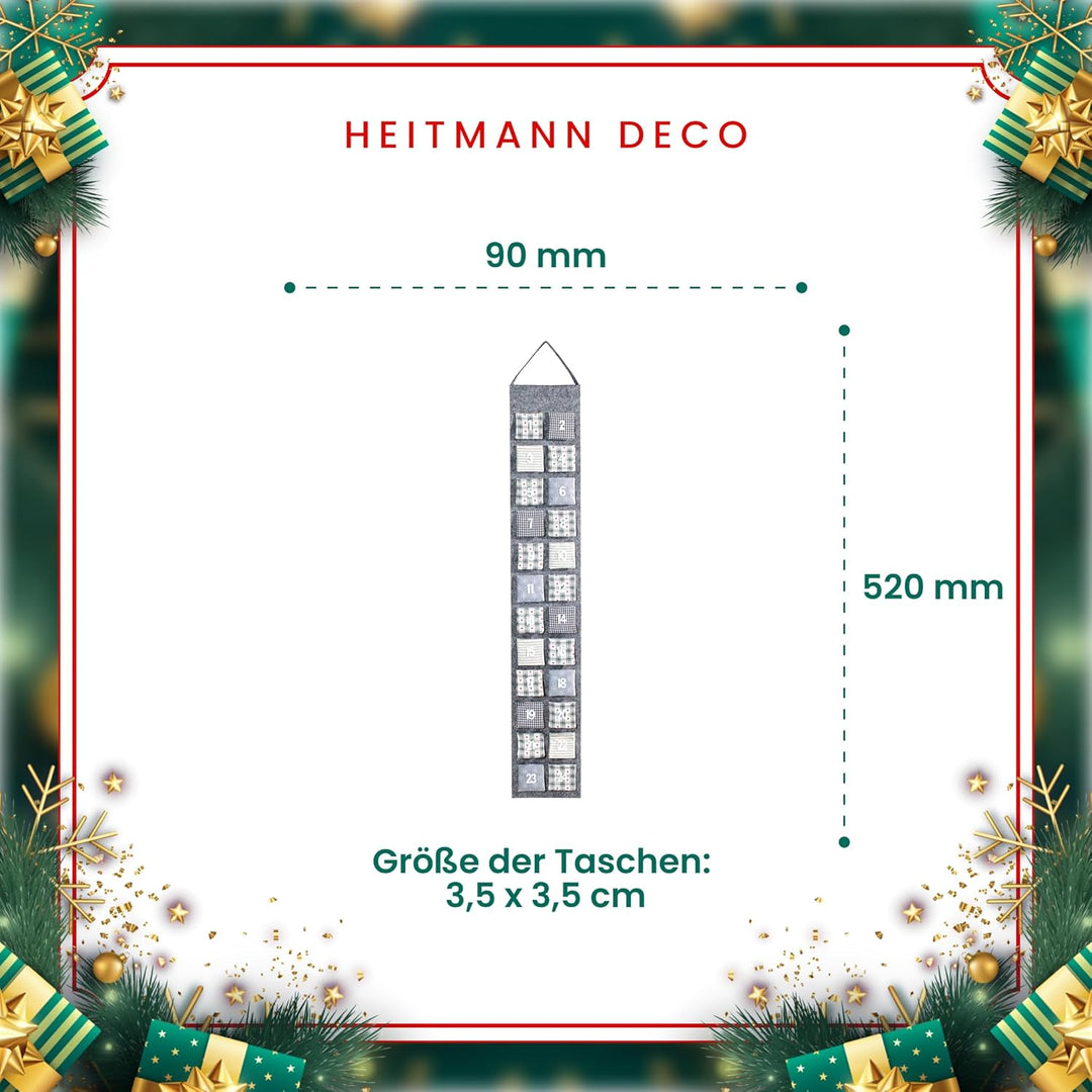 Heitmann Deco Adventskalender zum Aufhängen und selbst Befüllen - Filz-Adventskalender - Grau, Beige
