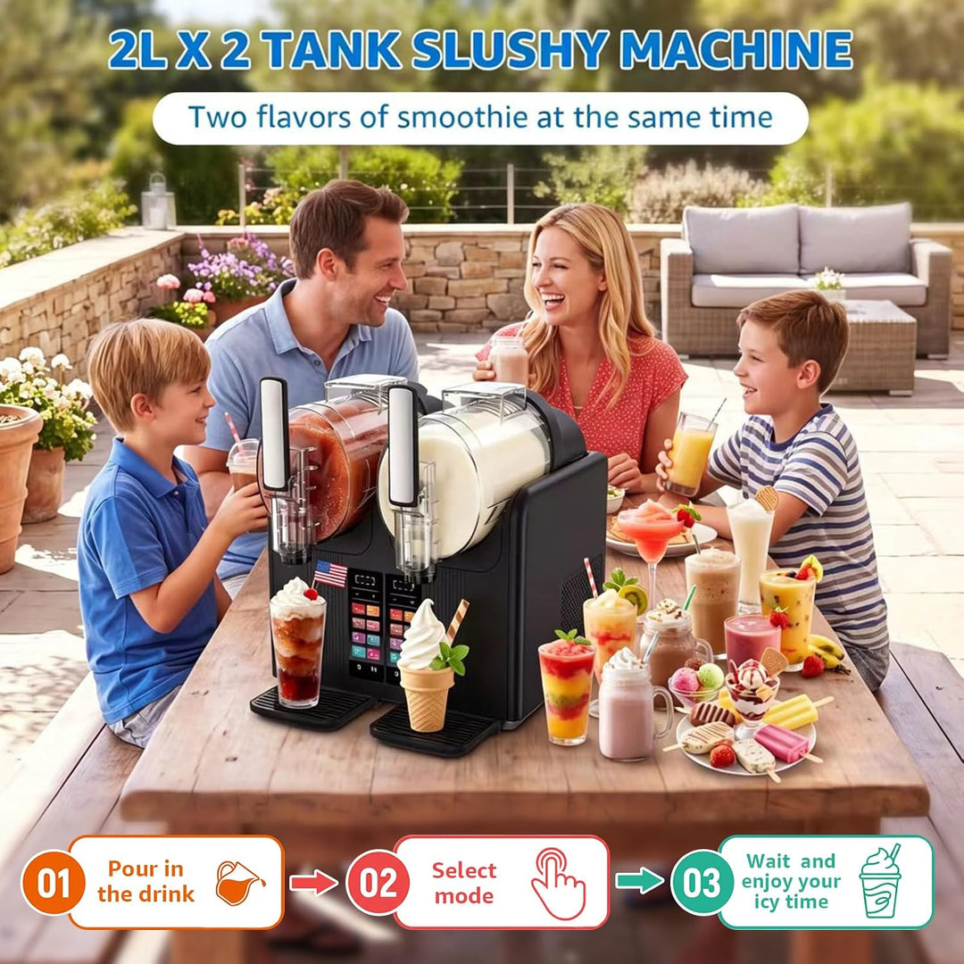 Slush Maschine 2 x 2L Eismaschine Slushie Maschine mit 7 smarten Programmen, Softeismaschine für Zuh