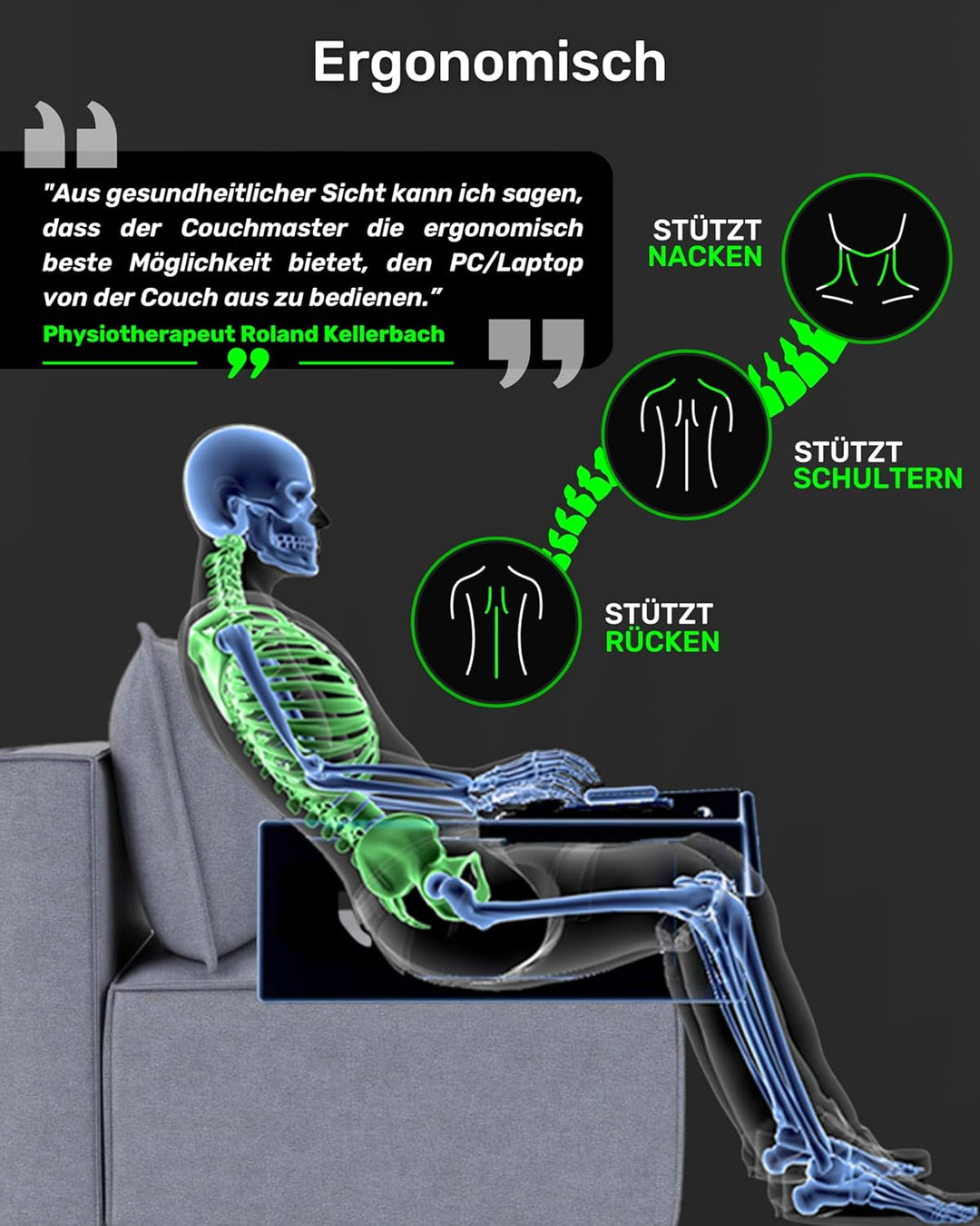 Couchmaster CYBOSS, ergonomischer Laptoptisch für Couch, Sofa und Bett, extra breiter Laptop Tisch f