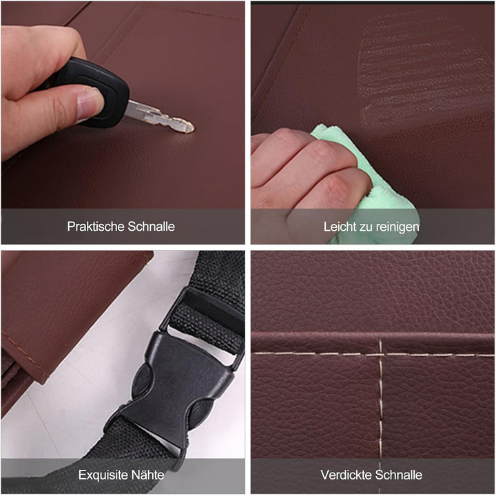 Ergocar Auto Organizer Rückenlehnenschutz Luxus Autositzschutz aus PU-Leder mit faltbarem Tablethalt