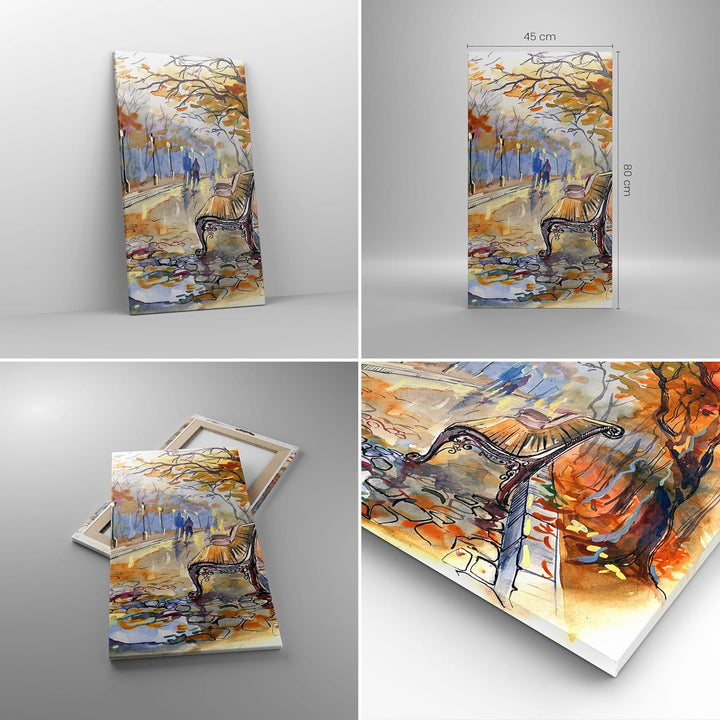Bilder auf Leinwand Path Bench Herbst Frau Leinwandbild mit Rahmen 45x80cm Wandbilder Dekoration Woh