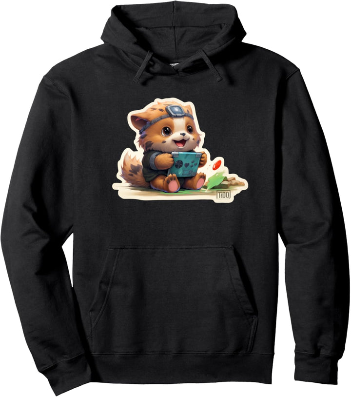 Niedliches Fuchs-/Katzen-Motiv spielt auf einer Konsole | Gamer-Geschenk | Pullover Hoodie