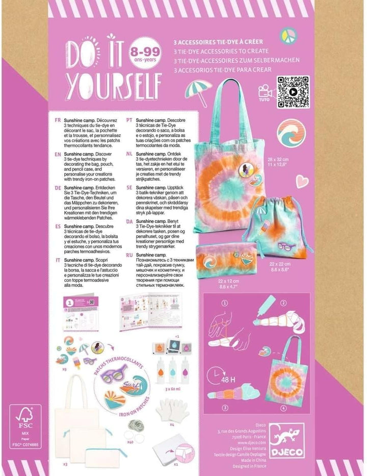 Djeco DIY: Batik-Set Taschen | Batikfarben Set waschfest | Batik Shirt | DIY Set Kinder | Stofffarbe
