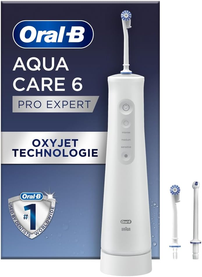 Oral-B AquaCare 6 Kabellose Munddusche, 3 Ersatzdüsen, Zahnzwischenraumreiniger, sanfte Zahnreinigun