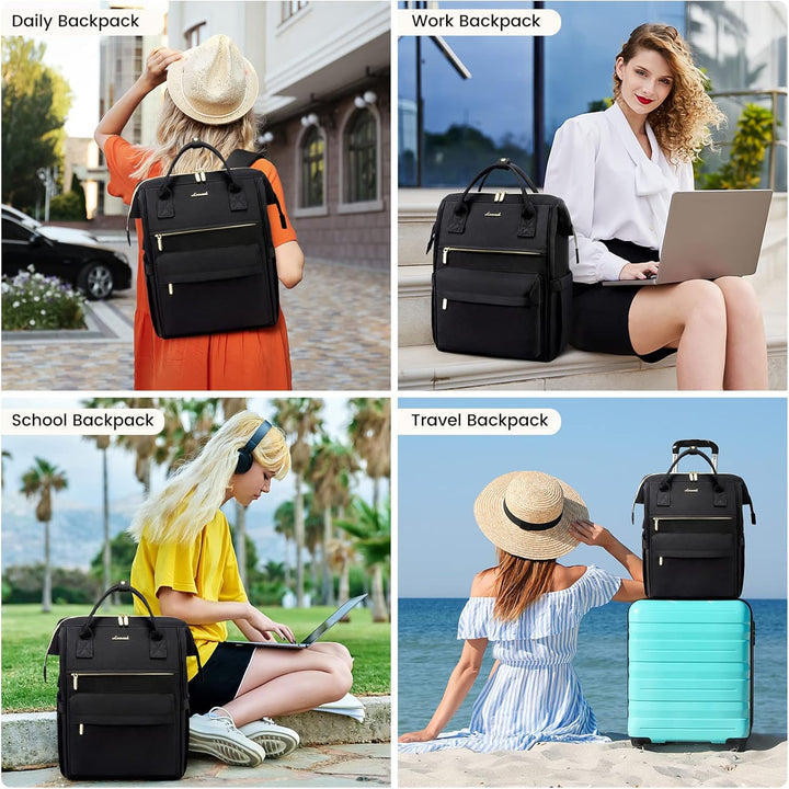 LOVEVOOK Rucksack Damen, 15,6 Zoll Laptop Arbeitstasche Schulrucksack mit USB Ladeanschluss, Wasserd