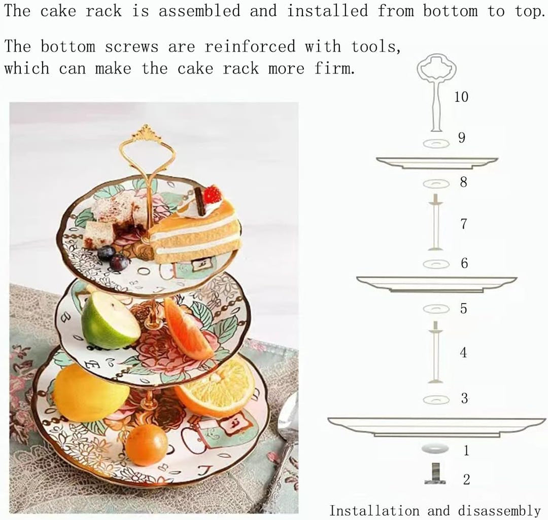 3-Etagen-Keramik Vintage Kuchen Stand mit schönen klassischen Rose Muster, Lebensmittel Rack für die