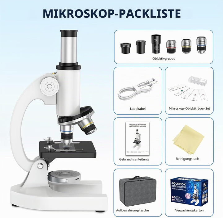 HUTACT Mikroskop für Kinder Erwachsene Anfänger: 40-2000X Compound Biologie Mikroskop mit Slide Kit