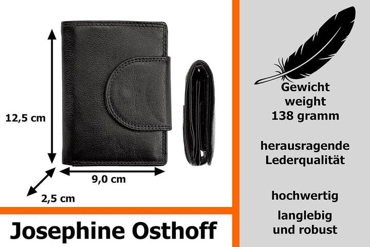 Josephine Osthoff Geldbörse Damen Wiener Schachtel, Platz für 11 Karten, Minibrieftasche mit Münzfac