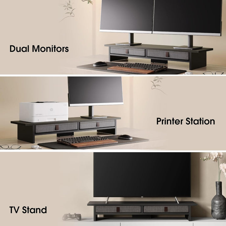 Fenge Dual Monitorständer Riser 2 Etagen Computer Monitor Ständer mit Schublade für PC Laptop Drucke