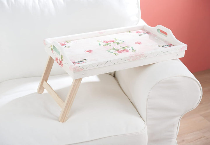 VBS Holz-Tablett für Frühstück im Bett Betttisch klappbare Beine 53 x 33 cm Serviertablett Sofatisch