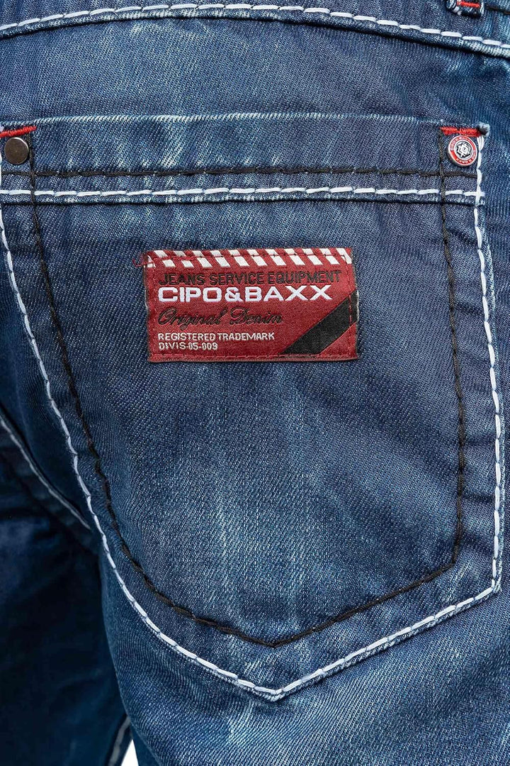 Cipo & Baxx Herren Jeans – Regular Fit Denim Hose für Männer, Destroyed und Used Look, Bikerstyle, C