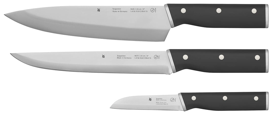 WMF Sequence Messerset Küche 3teilig, Made in Germany, 3 Küchenmesser scharf, Performance Cut, Kinet