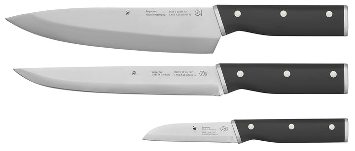 WMF Sequence Messerset Küche 3teilig, Made in Germany, 3 Küchenmesser scharf, Performance Cut, Kinet