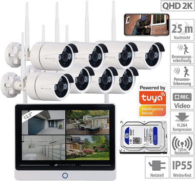 VisorTech Überwachungs Set: Funk-Überwachungssystem mit Display, HDD-Rekorder, 8 IP-Kameras, 1 TB (Ü