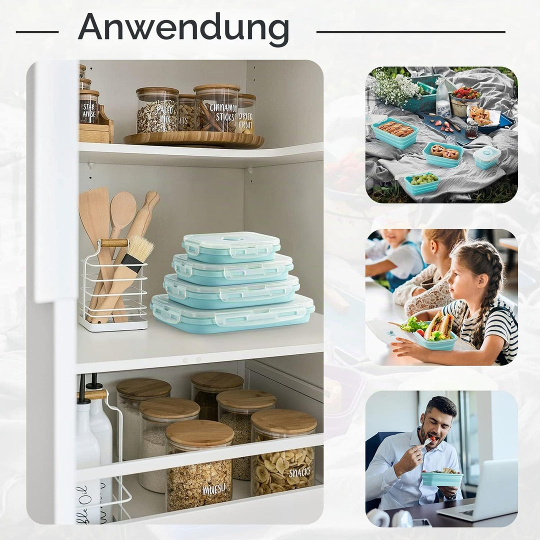 Faltbare Frischhalteboxen 4 PCS Faltbare Frischhaltedosen, Platzsparende Lunchbox für Camping Büro S