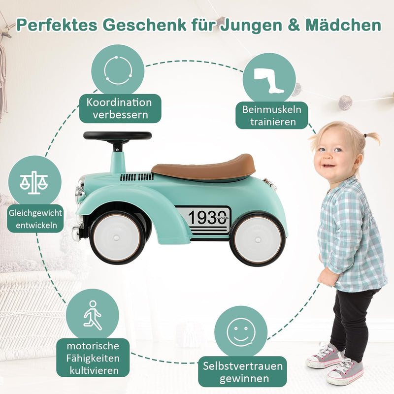 COSTWAY Rutschauto, Rutscherfahrzeug mit Stauraum & Kippschutz, Kinderfahrzeug mit Lenkrad & Sound,