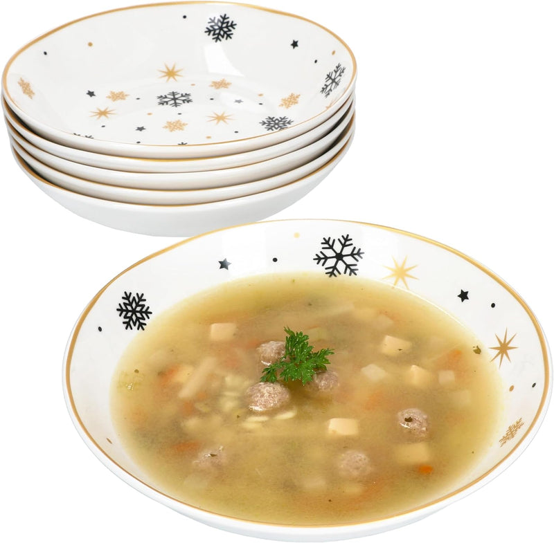 MamboCat 6er Set Stars schwarz & gold Suppenteller I 500ml I 6 Personen I tiefer Steingut-Teller mit