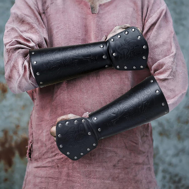Sehaby Wikinger Wolfskopf Leder Armschienen, mittelalterliche keltische Knoten Armschienen, nordisch