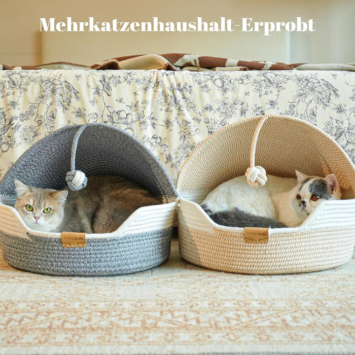 CheerPals Katzenbett Geflochten & Katzenhöhle mit Deckel – Formstabiler Katzenkorb aus Kratzfestem G
