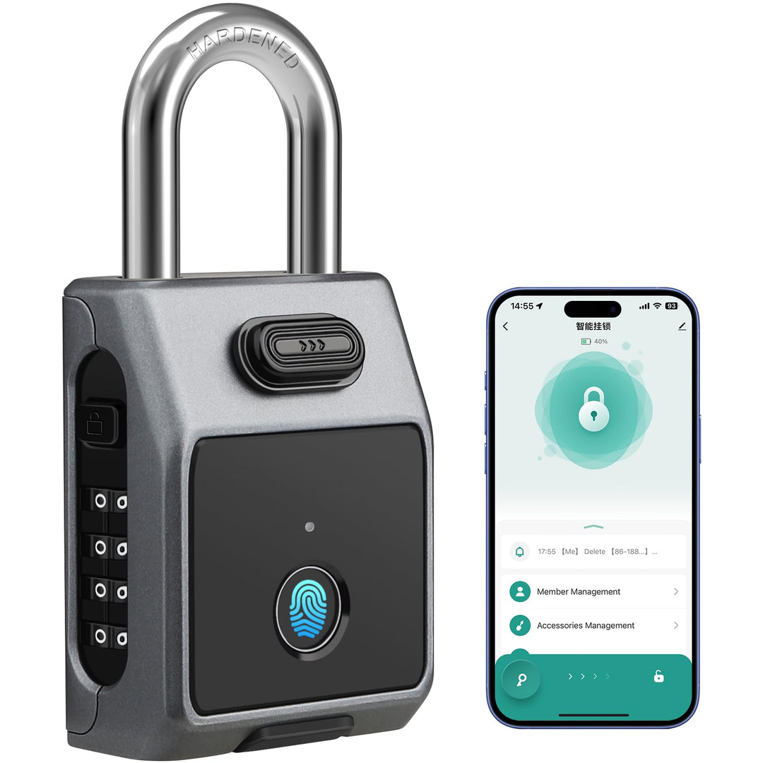 Diyife Fingerabdruck Schloss Zahlenschloss, [3 in 1] Grosses Smart Vorhängeschloss mit APP/Fingerabd