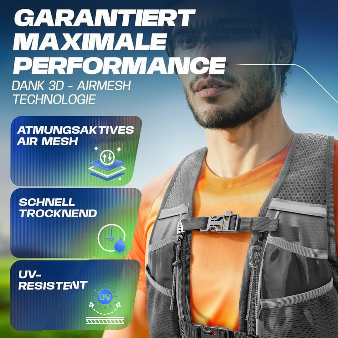 SASMO® Laufweste Damen &amp; Herren 5L / 2L | Running Vest - Ultraleicht &amp; atmungsaktiv| Laufrucksack Da
