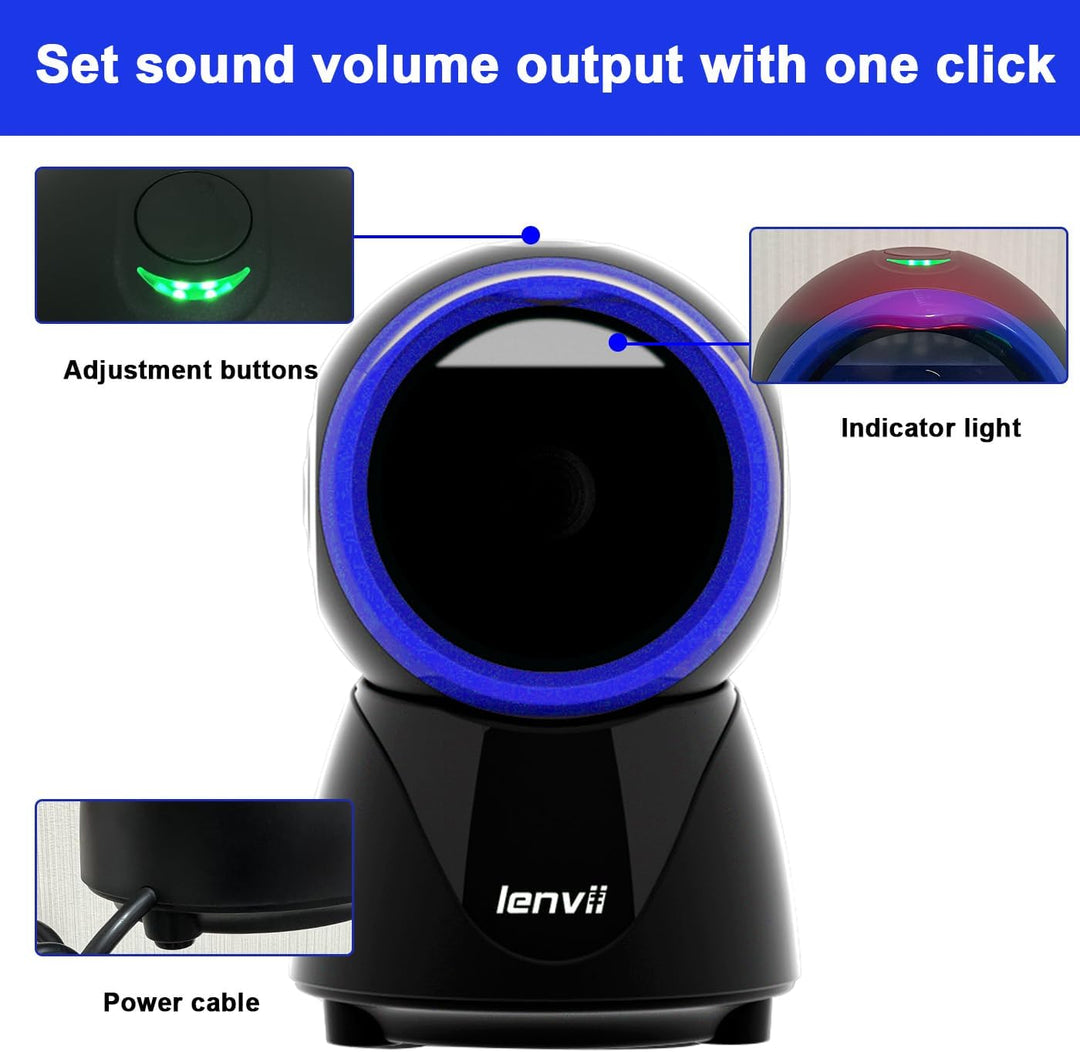 LENVII Desktop Freespeech Barcode Scanner, Omnidirectionele QR Code lezer 1D/2D/QR Code Scanner Kabe