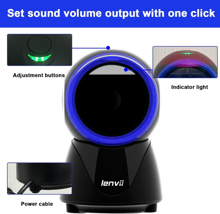LENVII Desktop Freespeech Barcode Scanner, Omnidirectionele QR Code lezer 1D/2D/QR Code Scanner Kabe
